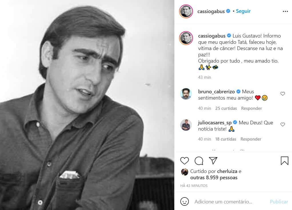 Cassio Gabus Mendes comunica a morte de Luis Gustavo (Foto: Reprodução/Instagram)