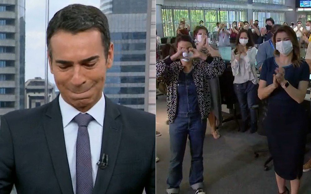 O novo apresentador do Jornal Hoje, César Tralli chorou ao se despedir do SP1 na Globo (Foto: Reprodução)