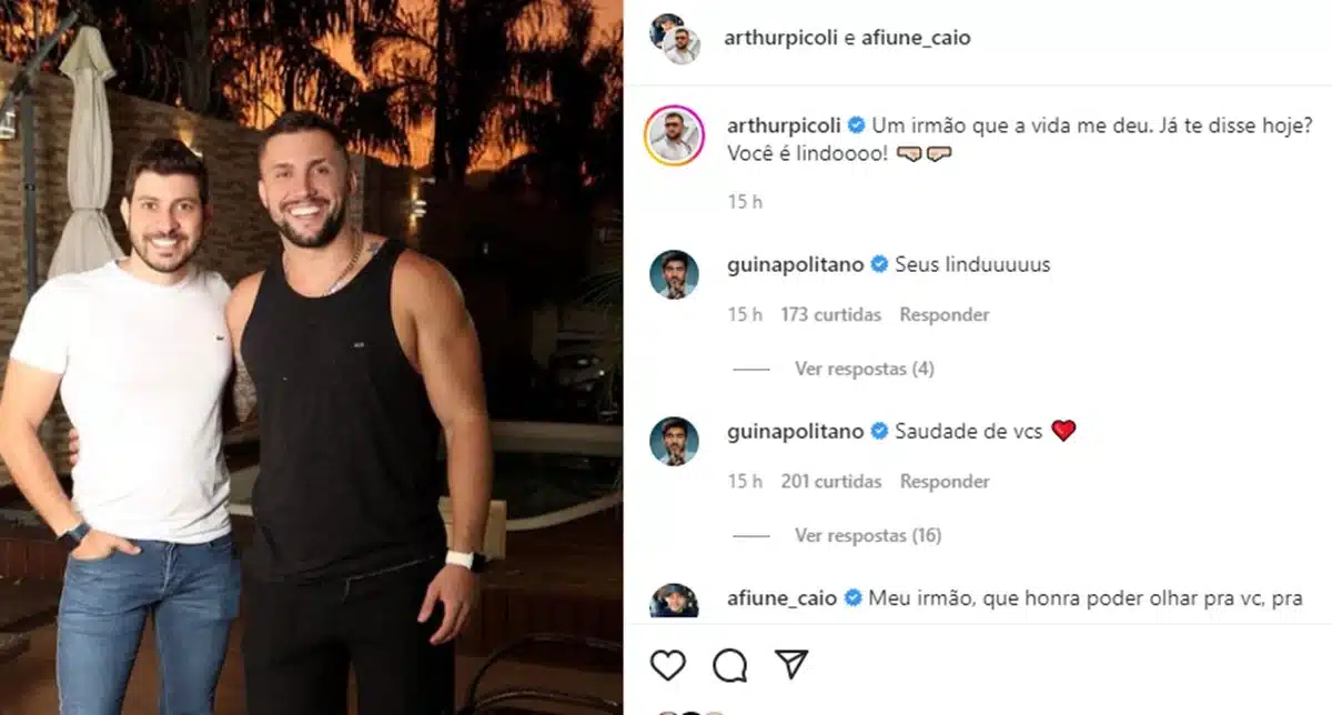 O famoso ex-BBB da Globo, Arthur Picoli ao lado de Caio (Foto: Reprodução)