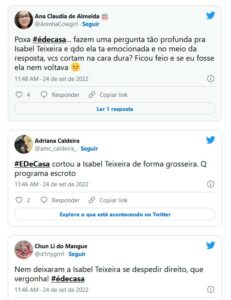 Apresentadora do 'É de Casa', Rita Batista é acusada de fazer grosseria com Isabel Teixeira (Foto: Reprodução / Twitter)