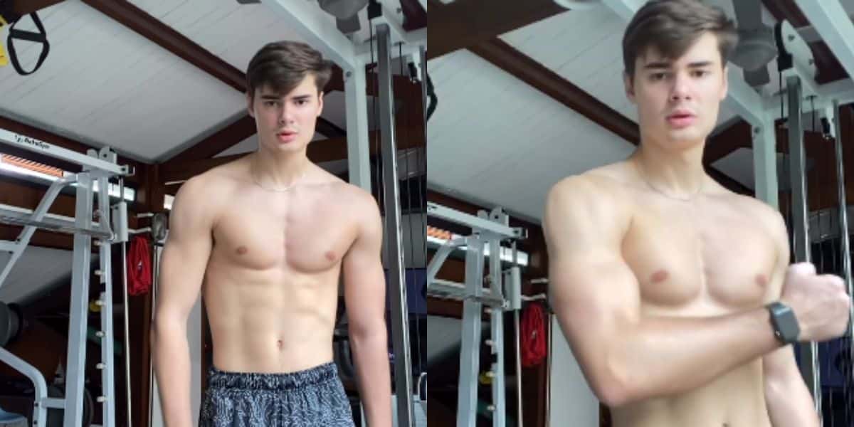 João Assunção, filho do ator Fábio Assunção, causou nas redes sociais ao surgir em vídeo sem camisa mostrando corpo musculoso - Foto Reprodução Instagram
