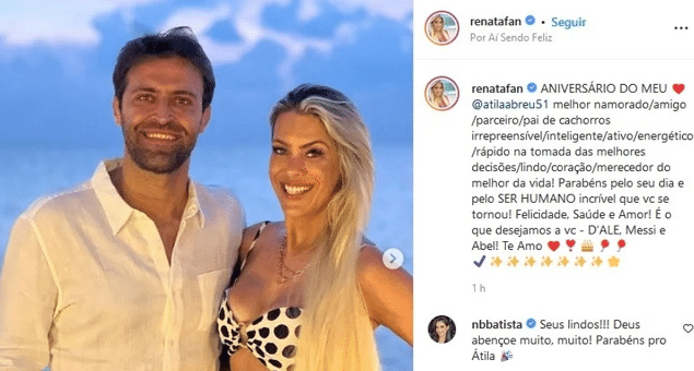 A famosa apresentadora do Jogo Aberto da Band chamou atenção ao se declarar para o namorado, Átila Abreu (Foto: Reprodução)
