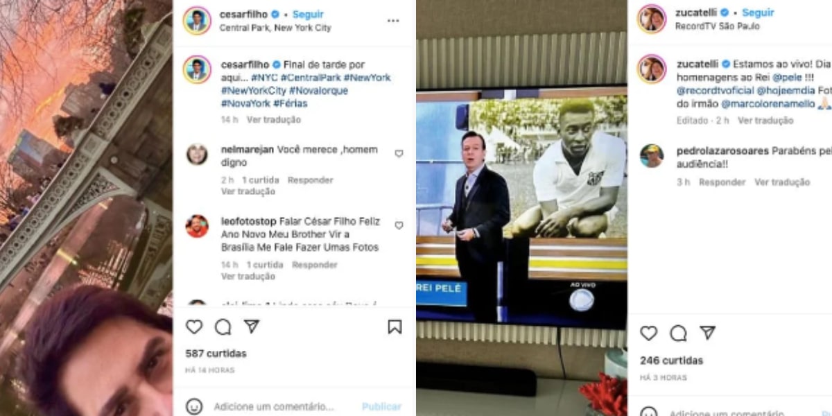 Celso Zucatelli e César Filho mostraram o que estavam fazendo nos últimos dias (Foto: Montagem HoraDoBenefício)