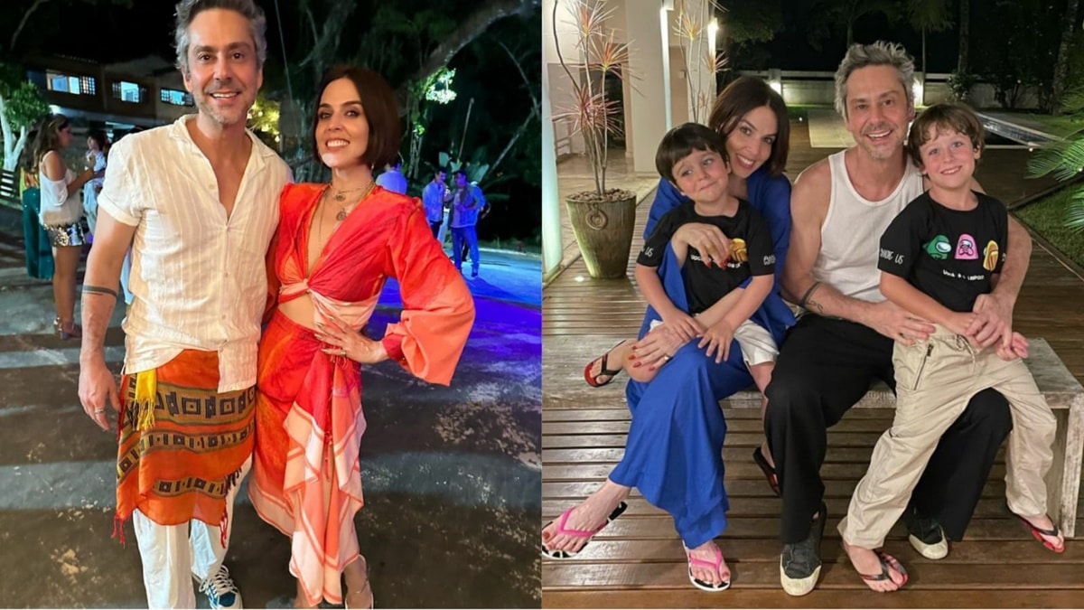 Alexandre Nero com sua esposa, Karen Brustolin, e seus dois filhos