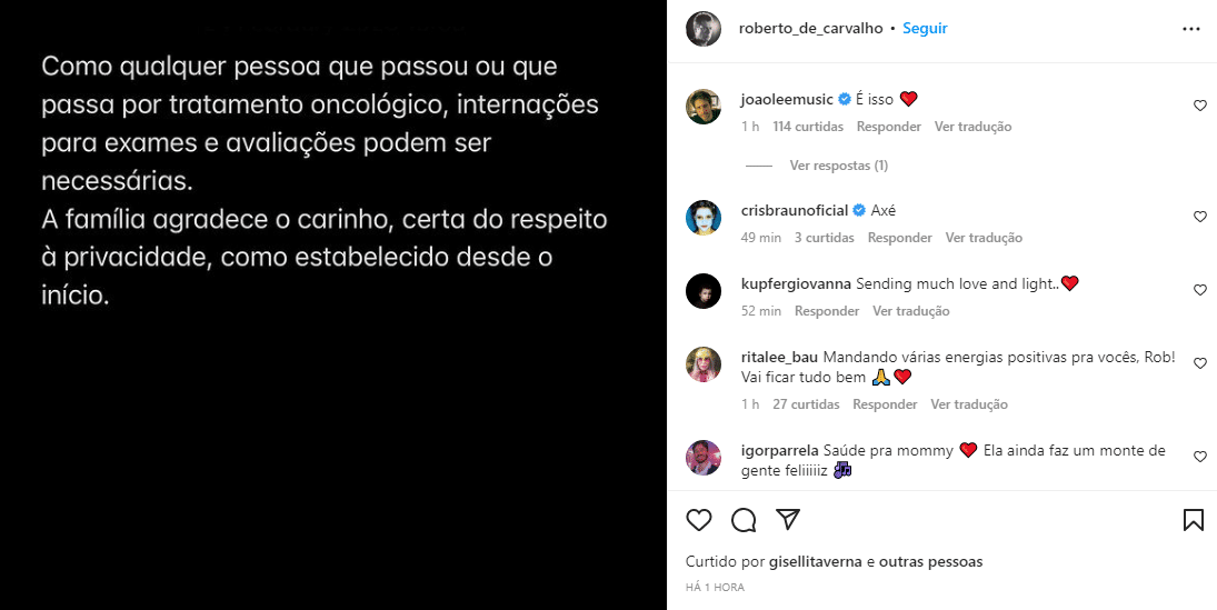 O marido de Rita Lee pediu por privacidade em momento complicado (Foto: Reprodução)