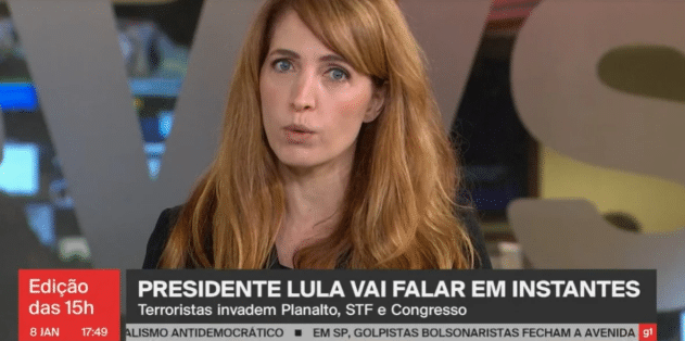 A jornalista apresentou jornal nos estúdios da GloboNews (Foto: Reprodução)