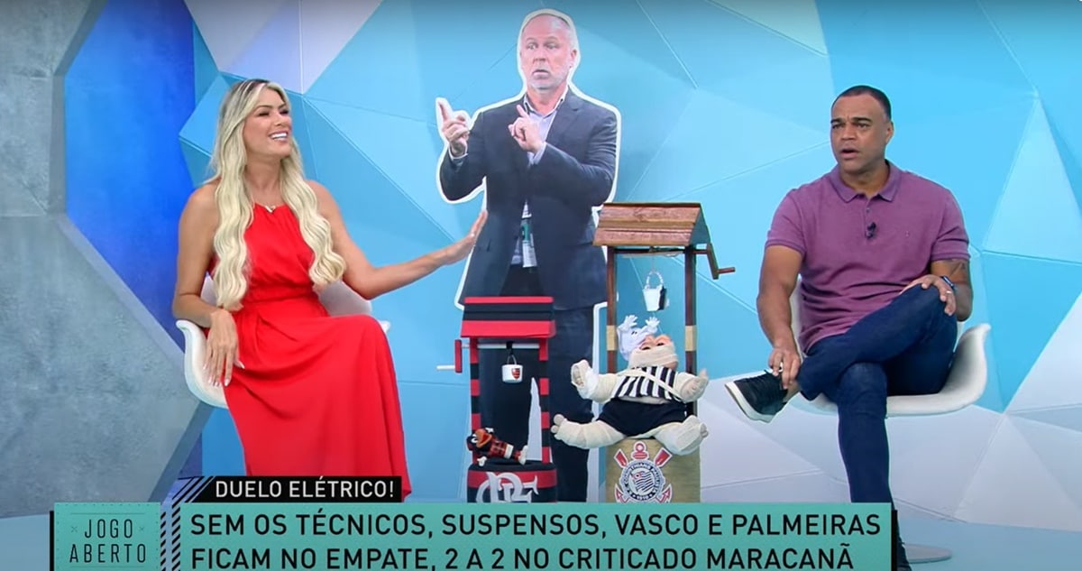 Renata Fan e Denílson falando sobre a partida Palmeiras e Vasco pelo Brasileirão