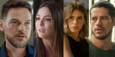 Theo, Clara, Lumiar e Lui Lorenzo em cenas de Vai na Fé (Foto: Reprodução / Globo / Montagem HoraDoBenefício)