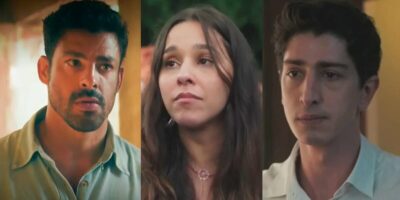 Caio, Berenice e Daniel em cenas de Terra e Paixão (Foto: Reprodução / Globo / Montagem HoraDoBenefício)