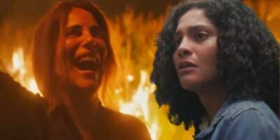 Irene (Gloria Pires) se vinga de Aline (Barbara Reis) em Terra e Paixão (Foto: Reprodução / Globo / Montagem HoraDoBenefício)
