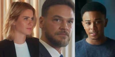 Lumiar, Theo e Yuri em cenas de Vai na Fé (Foto: Reprodução / Globo / Montagem HoraDoBenefício)