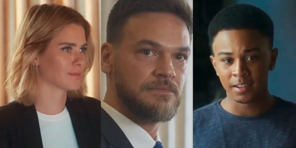 Lumiar, Theo e Yuri em cenas de Vai na Fé (Foto: Reprodução / Globo / Montagem HoraDoBenefício)