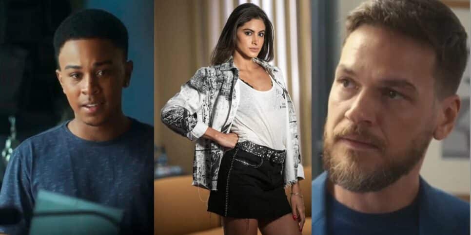 Yuri, Érika e Theo em cenas de Vai na Fé (Foto: Reprodução / Globo / Montagem HoraDoBenefício)