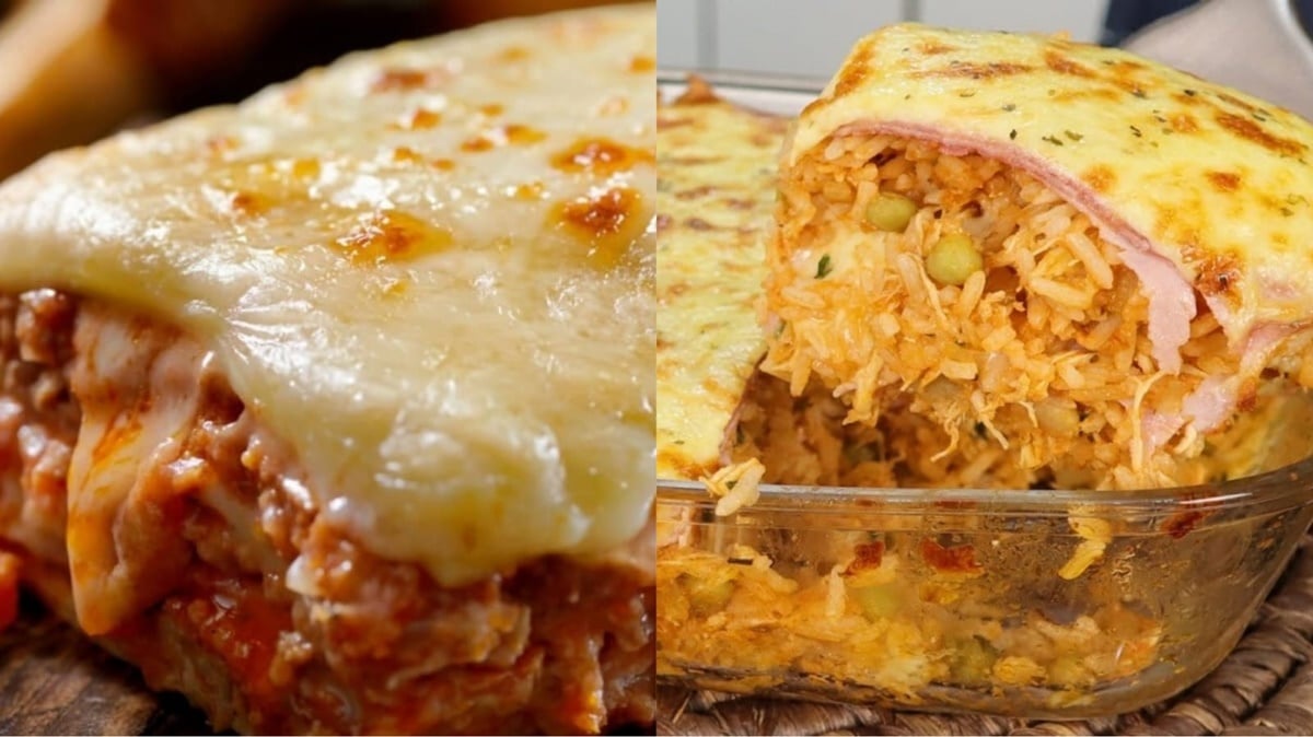 Lasanha e arroz de forno são pratos salgados tradicionais na mesa de Natal (Fotos: Reprodução/ GettyImages/ Montagem)