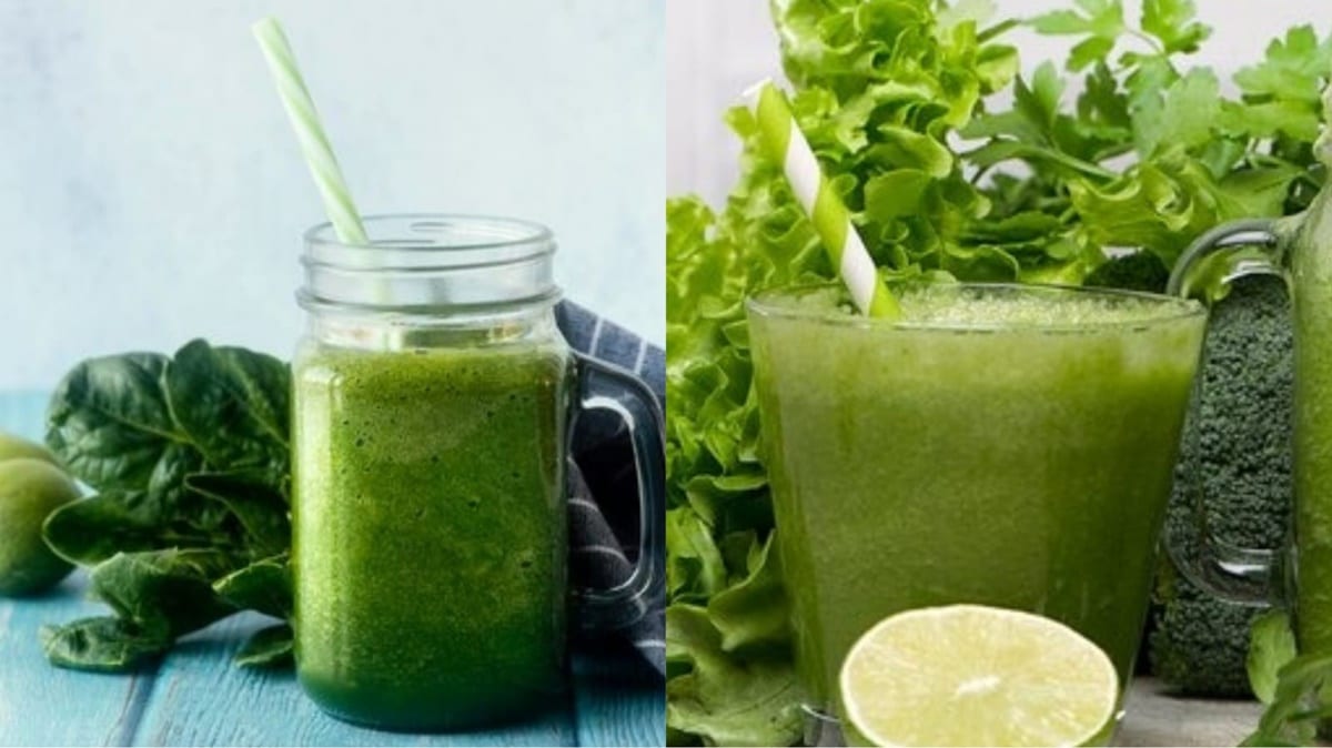 Sucos verdes de Salsão, Alface e Espinafre (Receitas acima) - (Fotos: Reprodução/ FreePik/ Montagem)