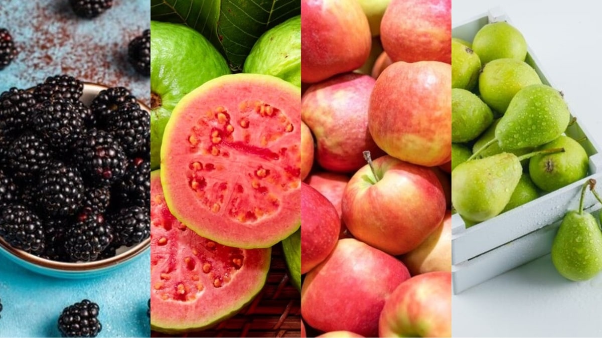 Amora, Goiaba, Maçãs e Peras são recomendadas a baixar glicemia e perder peso (Fotos: Reprodução/ FreePik/ Montagem)