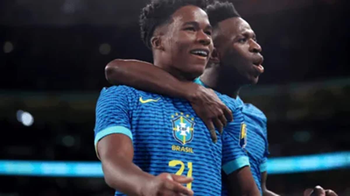 Endrick e Vini Jr. na seleção contra a Inglaterra em amistoso (Foto: Reprodução/ CBF/ GettyImages)